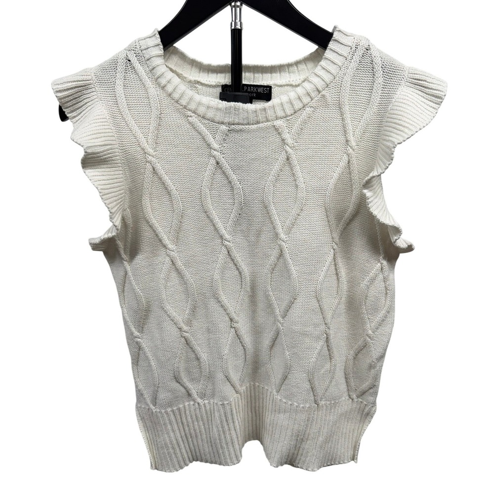 Central Park West NWT $162 Women's XS White Cable Knit Ruffle Sleeve Sweater - Picture 1 of 9